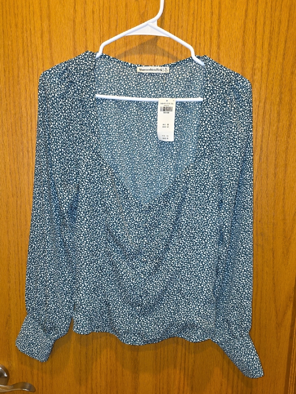 Abercrombie & Fitch Green Micro Floral Draped V-Neck Blouse
